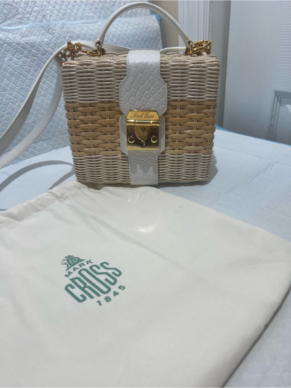 Mark Cross White & Natural Wicker Mini Top-Handle Crossbody